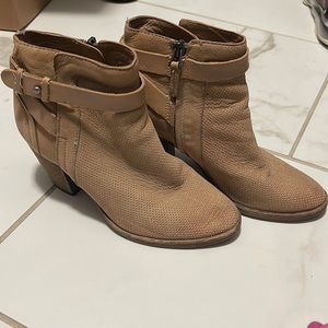 Dolce vita tan soft leather booties with strap and patterned detail